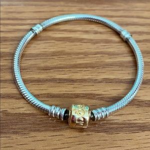 Silver Pandora Bracelet with Gold Clasp 7.5